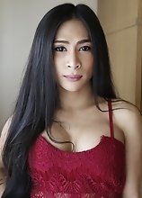 25yo busty Thai shemale sucks and fucks white cock and licks up his cum